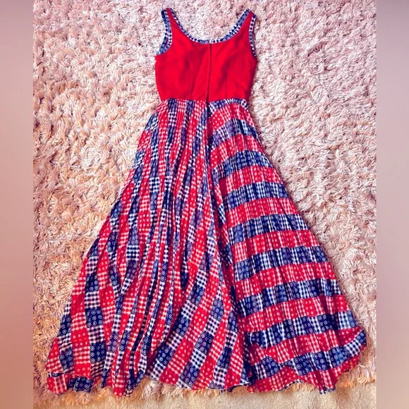 Amazing Vintage 1970’s Pat Sandler Red & Blue Bandana Print Maxi Dress - Picture 8 of 8